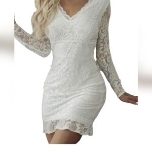 NWT Eilly Bazar Off White Tie Back Ruffle Hem Lace Dress